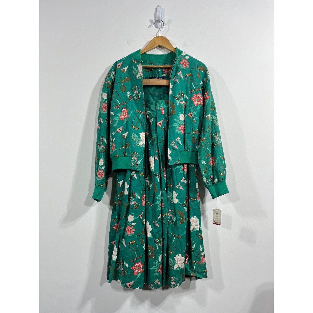 Herman Geist VTG 2 Piece Set Tennis Croquet Novelty Print Jacket Skirt Womens 10